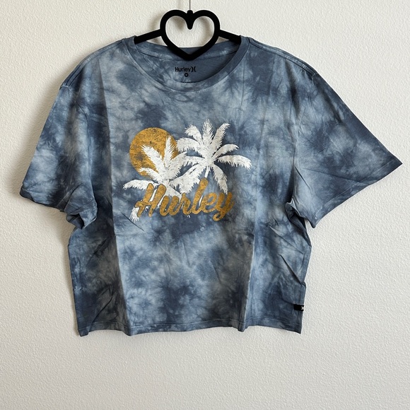 Hurley Blue Tie-Dye Graphic Cropped Short Sleeve Relaxed Cotton Tee Size M - Picture 8 of 8